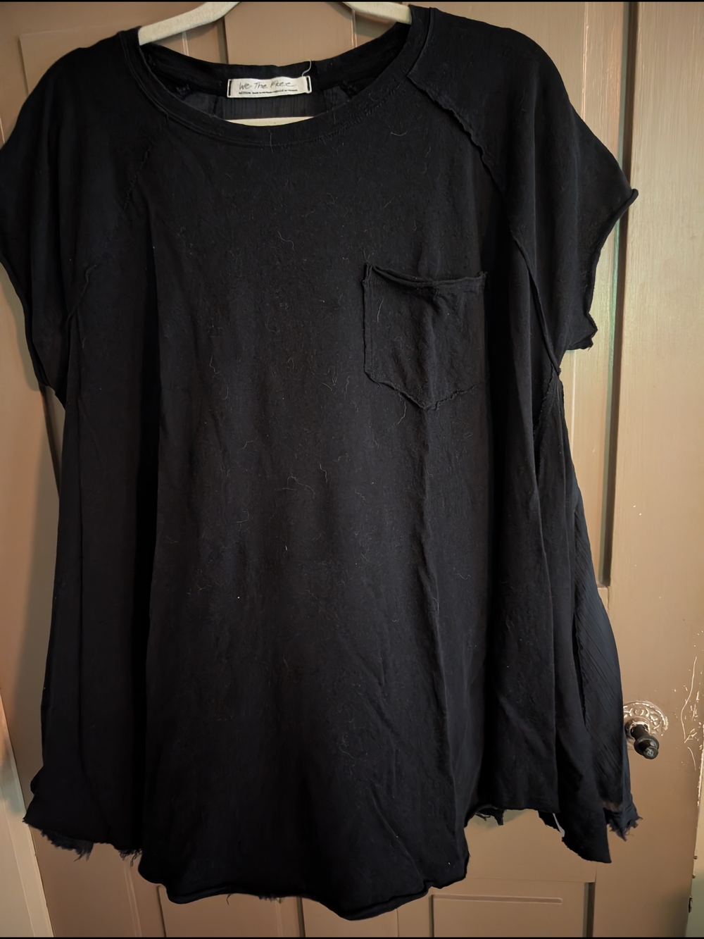 We The Free People Black Pocket Oversized Short Sleeve T-shirt - 2 Fabric - Sz M